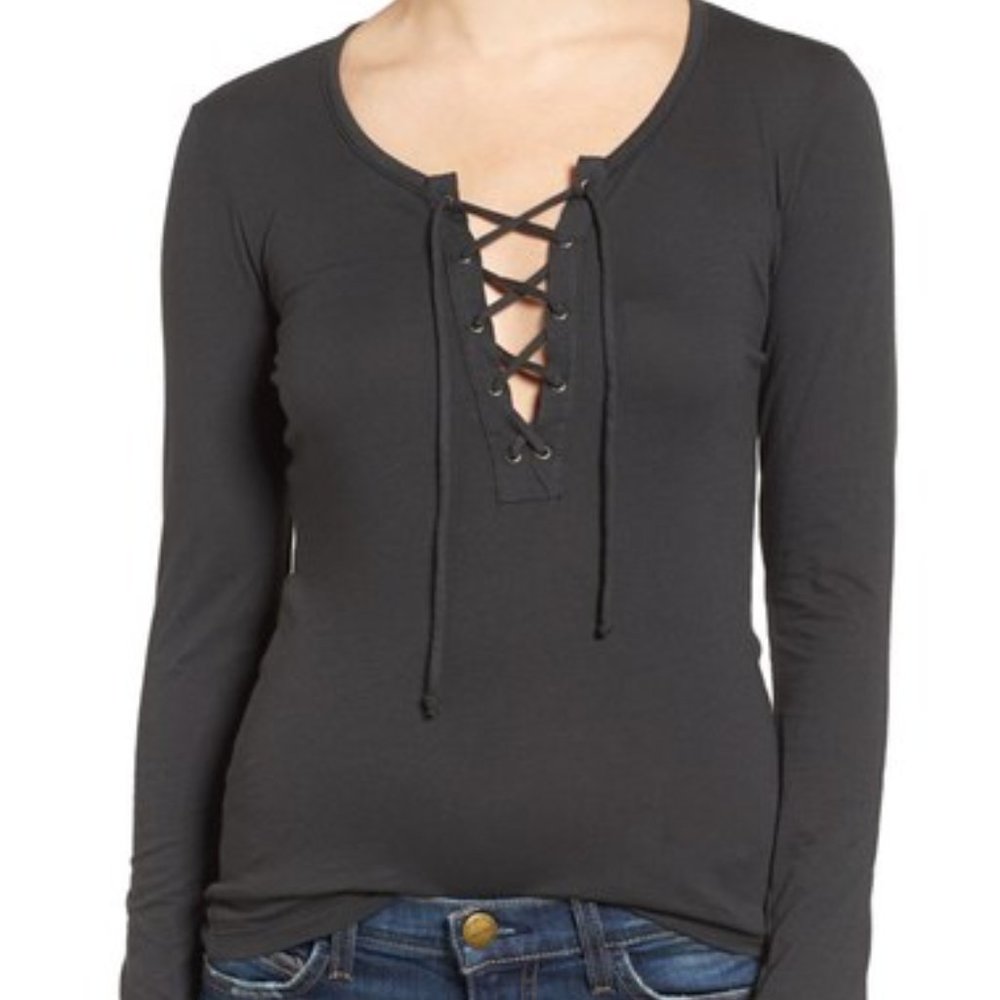 VELVET BY GRAHAM & SPENCER WHISPER LACE-UP TOP COBBLE